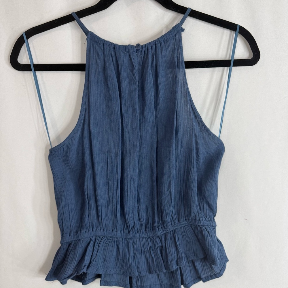 Hippie Rose Blue Lace Trim Peplum String High Neck Crop Tank Top NWoT, size M - Picture 8 of 8
